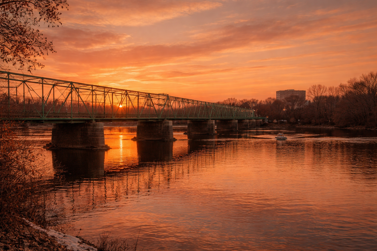Illustrative: the Delaware River at sunset