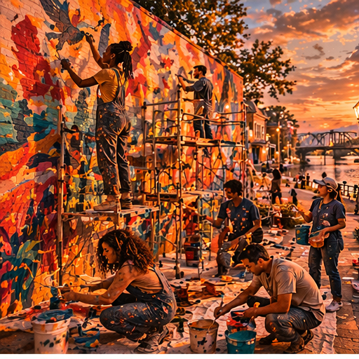 Illustrative: muralists at work